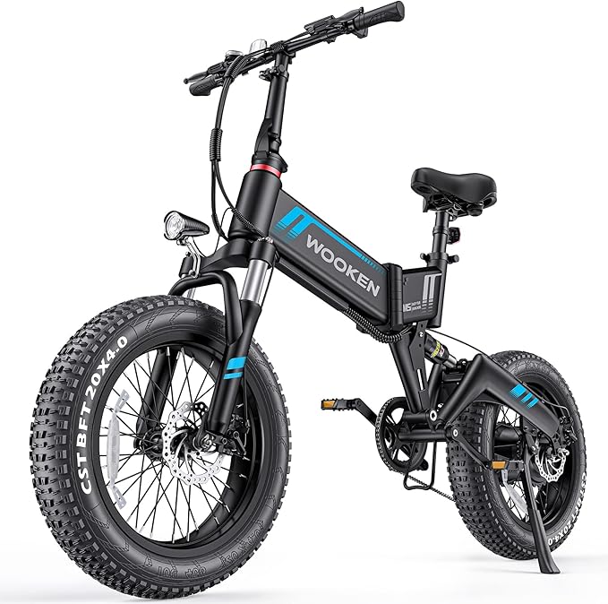 Wooken Electric Bike, 20''X4.0 Fat Tire Electric Bike for Adults,500W(Peak 750W) Foldable Electric Bike with 48V 10Ah Battery,Professional 7 Speed,Shock Absorber, 20MPH Ebike for Mountain Beach Snow