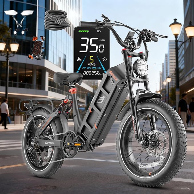 eAhora 2026 Latest Juliet Pro 2 5400W Dual Motor Electric Bike for Adults 43MPH 60V 70Ah 220+Miles Long Range Electric Bicycle 20" Fat Tire Full Suspension Mountain E-Bike All Terrain APP Control