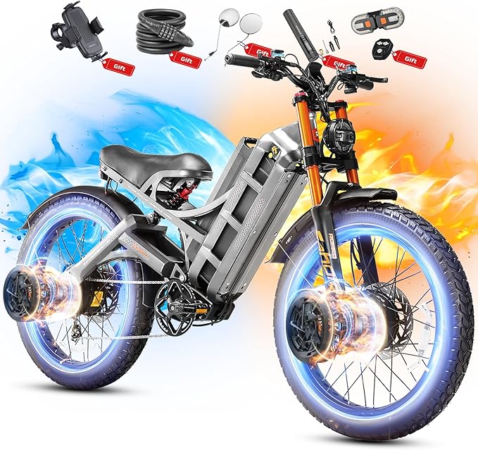 eAhora 2026 Romeo Pro3/2 50/46Mph Ebike 5600/4000W Dual Motor 200+Miles Electric Bike for Adults, 52V/70Ah 60V/80Ah Long Range 26 * 4.0" Fat Tire Full Suspension Electric Mountain Bike