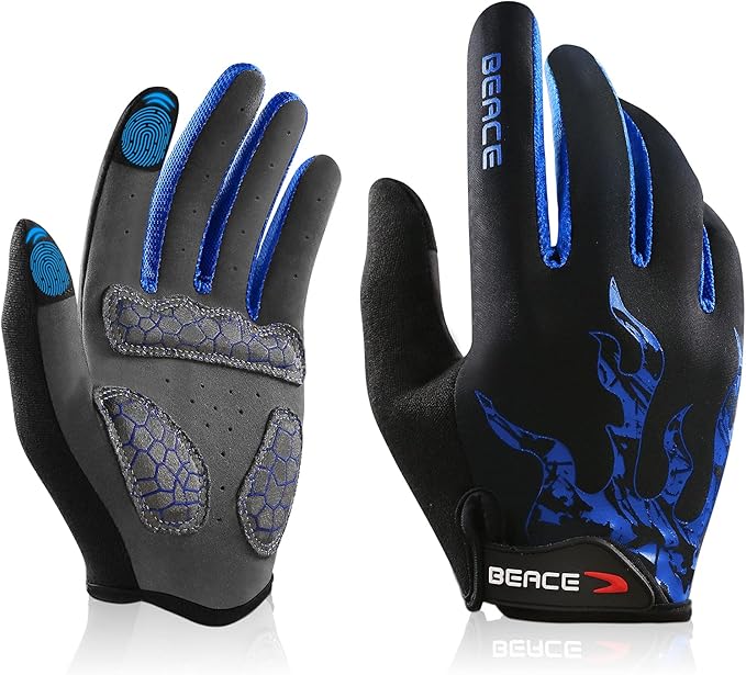 BEACE Cycling Gloves for Men Women - Full Finger Mountain Bike Gloves With Touch Screen and Anti-Slip Silicone Palm - Workout and Road Bicycle Gloves