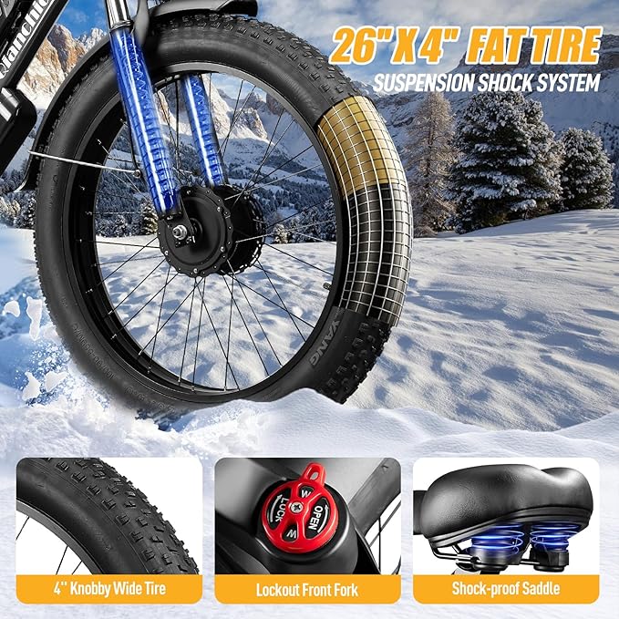 Qianchice Dual Motor Electric Bike for Adults-5000W Peak, 52V 36AH Battery, 40-45MPH 100 Miles Long Range Ebike, Fat Tire 26*4.0Inch, 21-Speed Hydraulic Brake, Electric Bicycles for Mountain Commuter