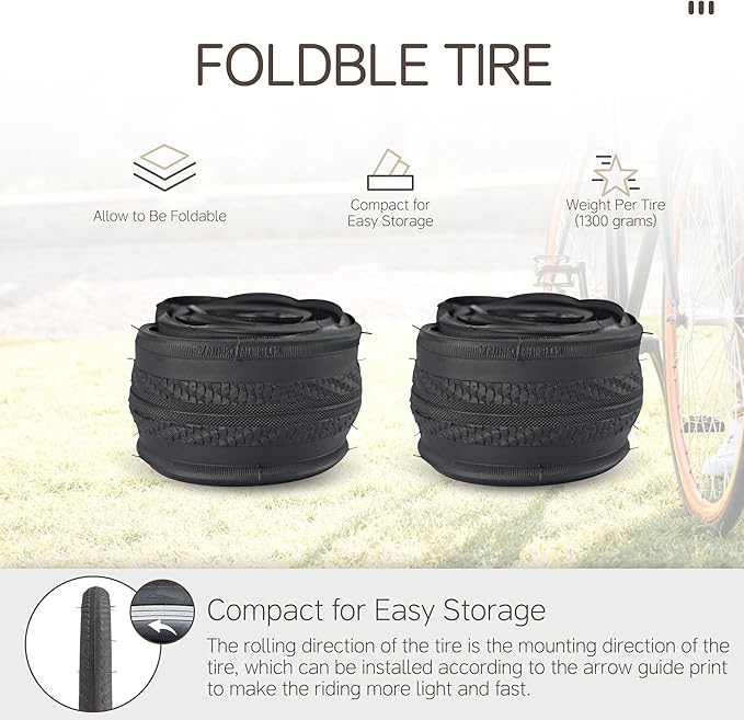 MEGHNA Bike Tire 700C Road Bike Foldable 700 x 25/28C Tire for Road Racing Anti Slip 25/28-622mm Replacement Tire for Fixed Gear Hybrid Bike Commuter Bike