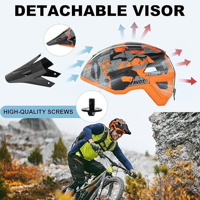 Favoto Adult Mountain Bike Helmet for Men & Women, Magnetic Buckle MTB Helmet with Removable Visor, Lightweight for Commuting & Off-Road Cycling
