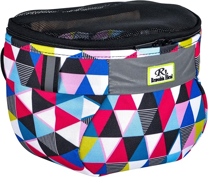 Kids Bike Basket,Durable Front Frame Bicycle & Scooter Basket Bag,Waterproof Fabric Bicycle Handlebar Bag for Boys, Girls, Toddlers with Zipper Mesh Lip (Triangle)