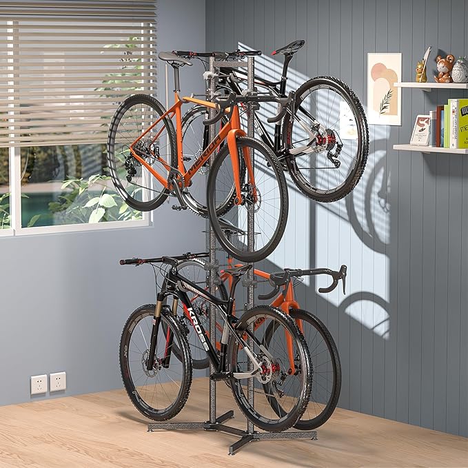 CXWXC 2-/4-Bike Storage Rack with Basket - Indoor Bike Rack for Garage/Apartment - Road Mountain and Hybrid Bike Garage & Home