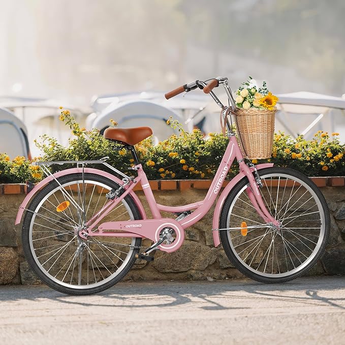 Outroad Comfort Bike for Women, 24/26 Inch Commuter Bicycle for Adult Men and Women, High-Carbon Steel Comfortable City Bikes with Rear Rack or Basket