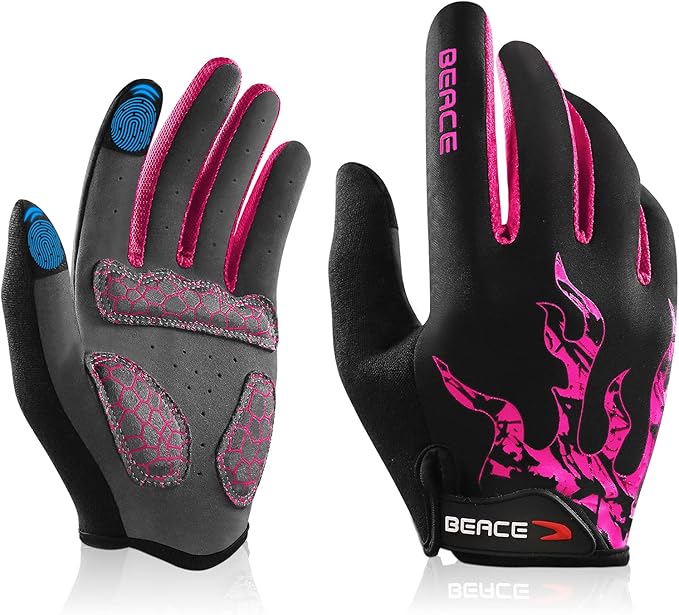 BEACE Cycling Gloves for Men Women - Full Finger Mountain Bike Gloves With Touch Screen and Anti-Slip Silicone Palm - Workout and Road Bicycle Gloves