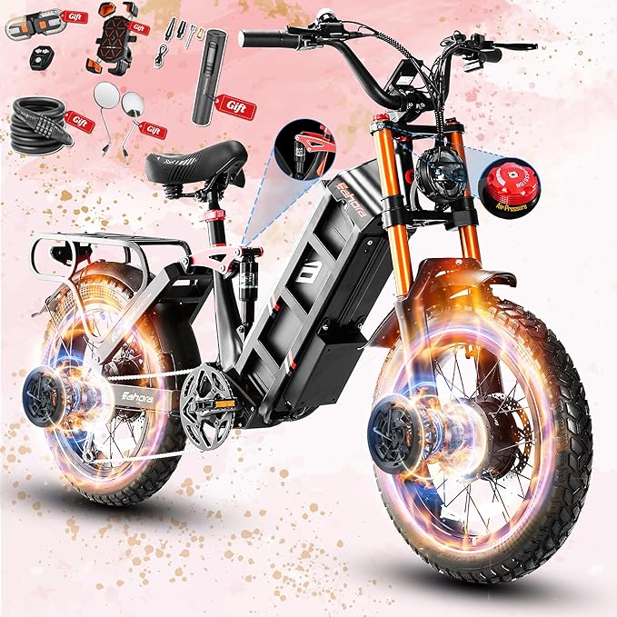 eAhora 2026 Juliet Pro 2 43-31Mph Electric Bike for Adults 5400W Dual Motor Ebike 60V/70Ah 48V/60Ah 200+Miles Long Range Electric Bicycle 20" Fat Tires Full Suspension Electric Mountain Bike