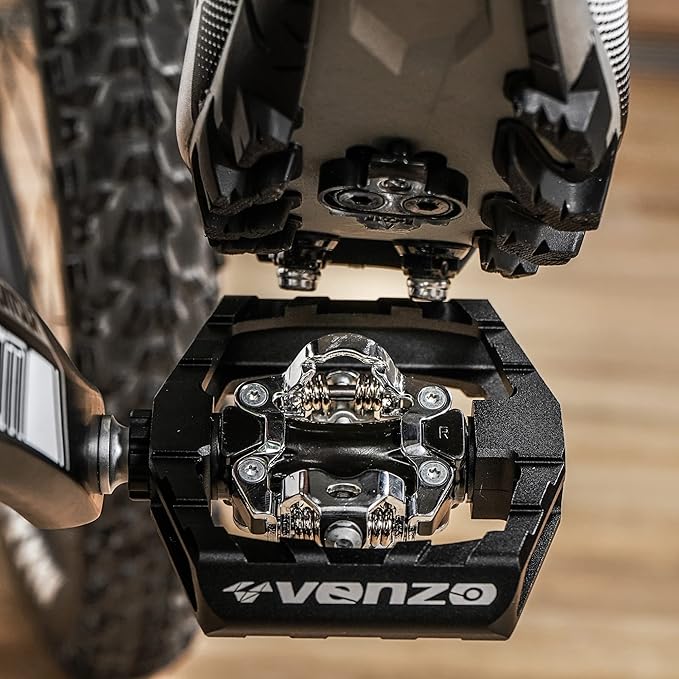 VENZO Click'R Compatible with Shimano SPD Mountain Bike Sealed Pedals with Cleats - Dual Platform Clipless Pedals for Mountain Bike - Easy Clip in & Out