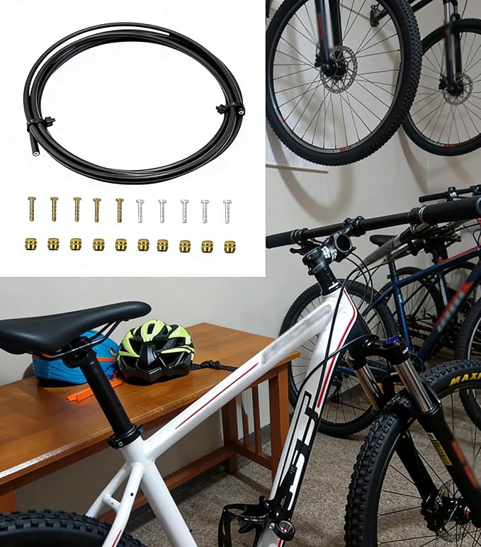 Bike Hydraulic Brake Hose Kit, 2500mm Bike Brake Oil Tube ID.2mm x OD.5mm with BH59 BH90 Brass Ferrules and Barbs Compatible with Shimano BH59 BH90 Avid Sram System