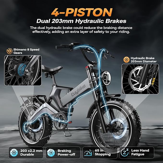 2000W/3000W Peak Motor Electric Bike for Adults, 48V/52V 25AH/30AH Battery Full Suspension Foldable Ebike, 20"x4.0" Fat Tires 35MPH Dirt Bike, 100/120 Miles Hydraulic Brake Magnesium Alloy Motorcycle