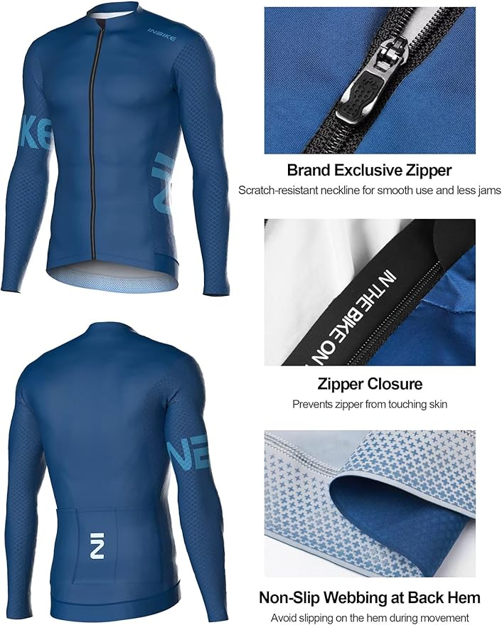 INBIKE Cycling Jersey Men, Long Sleeves Quick Dry Bike Shorts with Pockets, Moisture Wicking Bicycle Tops for Road Biking MTB