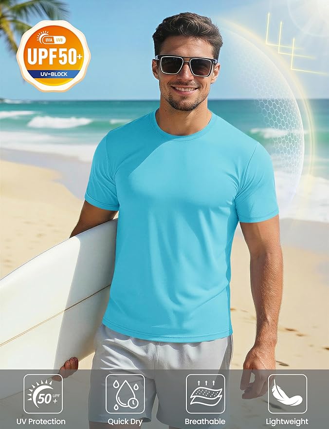 MAGCOMSEN Men's Short Sleeve UPF 50+ T-Shirt Quick Dry Workout Athletic Running Swim Tops Tee Rash Guard Performance Shirts