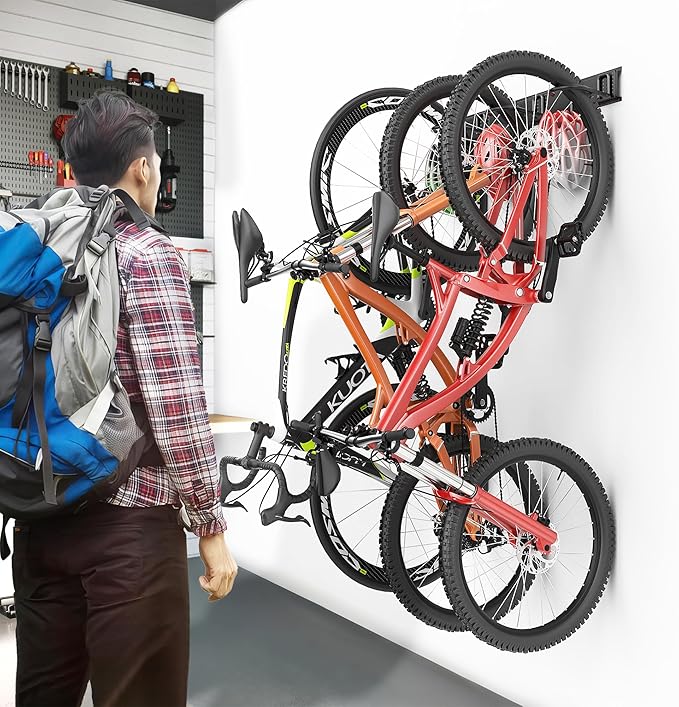 Ultrawall Bike Storage Rack, Wall Mount Bicycle Rack Vertical Bike Hanger for Garage, Home, 3 Bike Racks & 3 Helmet Hooks