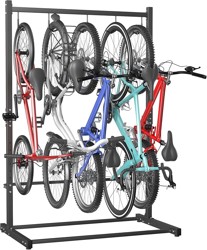 TORACK Garage Freestanding Hanging Bike Stand for Garage, Heavy Duty 5 Bikes Vertical Bike Storage Stand Floor Bike Storage Rack
