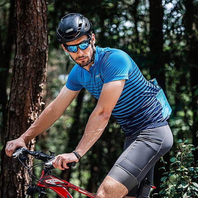 Spotti Men's Cycling Bike Jersey Short Sleeve with 3 Rear Pockets- Moisture Wicking, Breathable, Quick Dry Biking Shirt