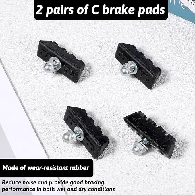Bike Brake Pads, 2 Pair Caliper Brake Blocks for Road Bicycle Rubber V-Brake Pads Bike Brake Pads Caliper Brake Blocks for Road Bicycle Quiet & Non-Skid Cycling Accessories for MTB and Road Bicycles