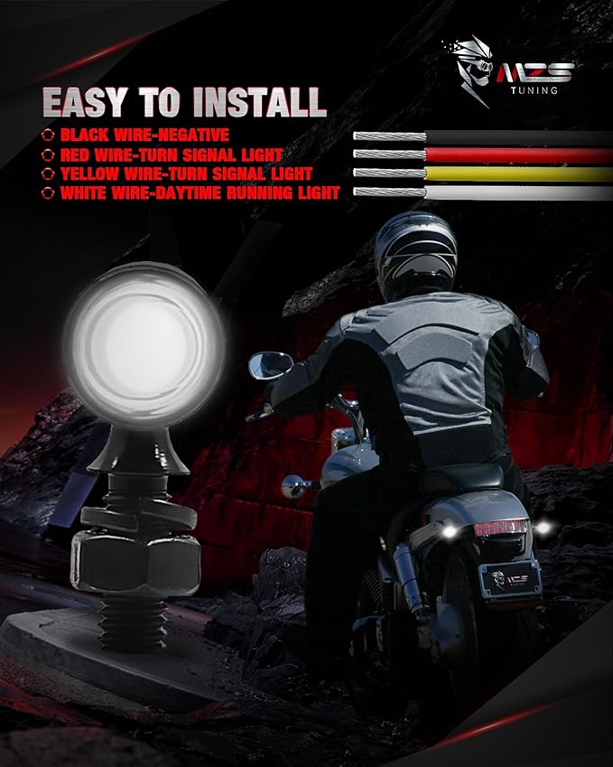 MZS Motorcycle Rear LED Turn Signals, White Light Mini Turn Signal Tail Light, Minimalist Design, Universal 6mm Screw Suitable for 6mm/8mm/10mm Hole Compatible with Most Family Motorcycles
