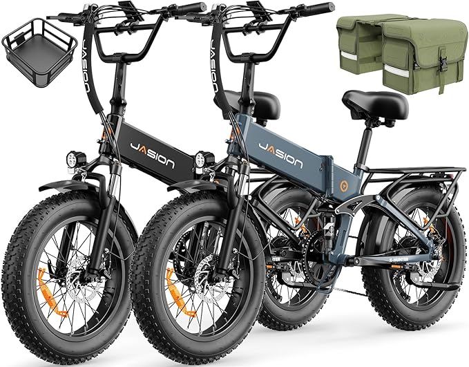 Jasion X Hunter/PRO Electric Bike for Adults,1800W/1400W Peak 20''Fat Tire Foldable Ebike,Folding E Bike Up to 80/70 Miles Range,720/624WH Removable Battery,30 MPH E Bike,Certified by UL2849