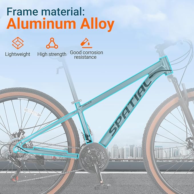 SPATIAL Mountain Bike, 20/24/26/27.5/29 inch Outdoor Cycling Bike,21/8 Speed Lightweight Aluminum Frame | Dual Disc Brakes,Adjustable Ergonomic Seat for Men Women Adult Teens