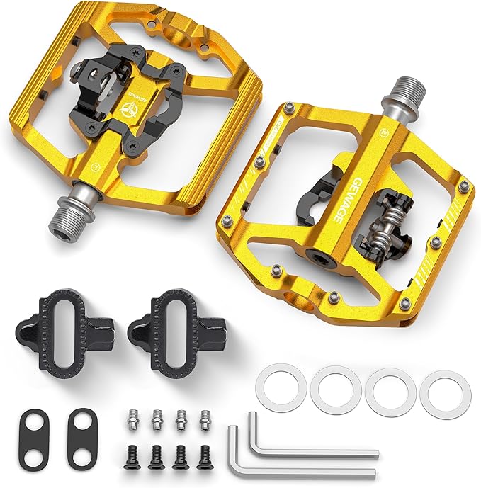 Mountain Bike Pedals with Reflector- Dual Function Plat & Clipless Pedals, Bicycle Pedal 9/16”Compatible with SPD - 3 Sealed Bearings Bicycle Platform Mountain Pedals