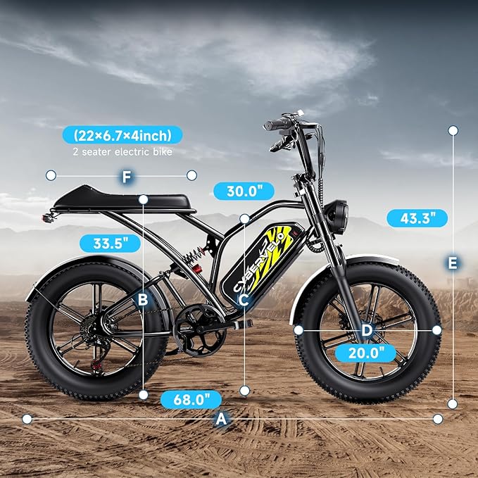 Electric Bike for Adults 1500W Peak 20" Fat Tire All-Terrain E-Bike 80 Miles 30MPH Electric Dirt Bike for Road Sand Mountain Snow - 48V 20/30AH Battery Powered Electric Motorcycle