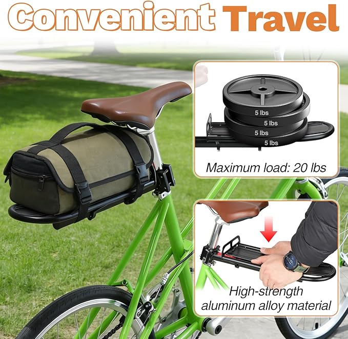 ZUKKA Rear Bike Rack Adjustable Aluminum Alloy Bicycle Cargo Rack with Quick Release Clamp Includes Tie Straps
