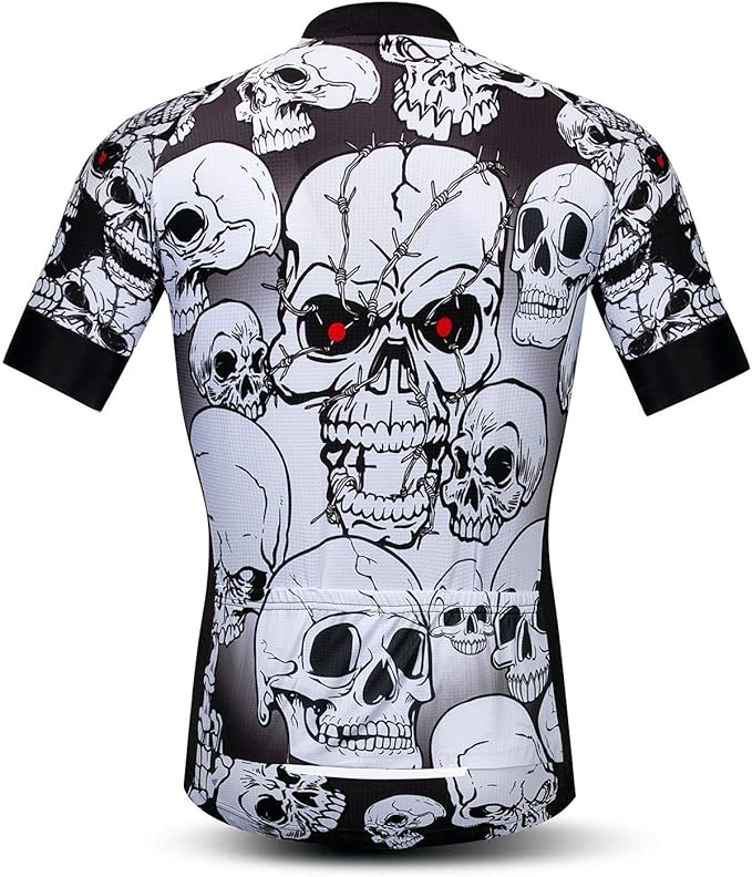 Men Cycling Jersey Skull Bike Short Sleeve Tops Quick-Dry Reflective 3-Pockets S-3XL