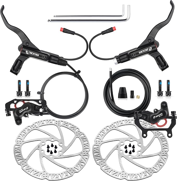 Hycline 4-Pistons Ebike Hydraulic Brake Set: Zoom H876E 2-PIN Power-Off Electric Bike Disc Brake Kit Included 160mm/180mm Rotors and Mounting Adapter