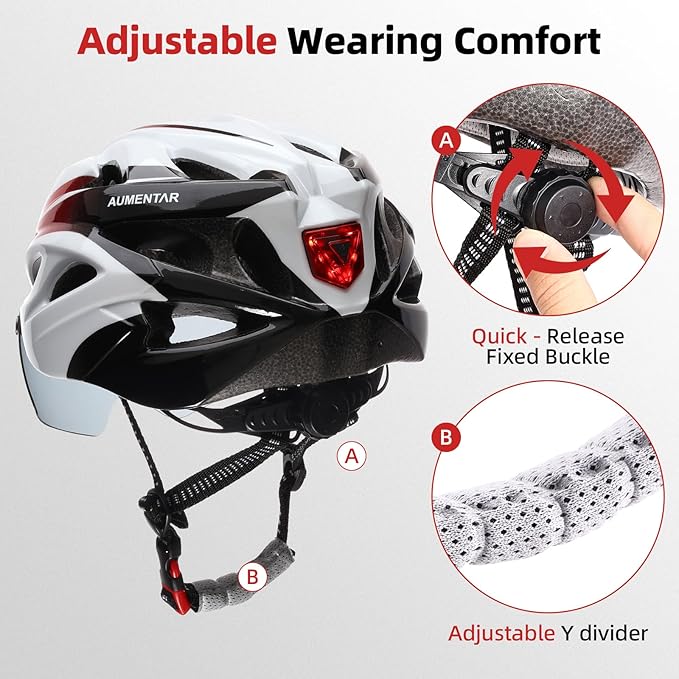 Adult Bike Helmet, Bicycle Helmet with Rear LED Light & Detachable Magnetic Goggles,Cycling Helmet Adjustable for Men Women Mountain & Road