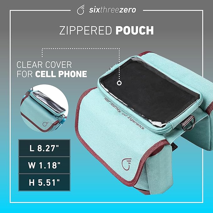 sixthreezero Frame Mount Bike Bag, Waterproof Universal Bicycle Pouch, Double Sided Cargo Storage Bags for Top Tube with Phone Holder