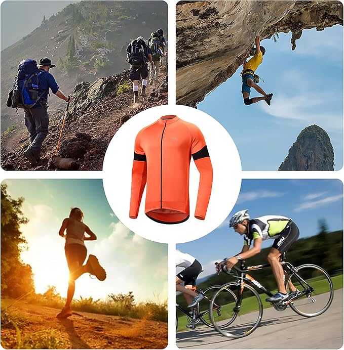Dooy Men's Cycling Bike Jersey Long Sleeve Full Zipper Biking Shirt with 3 Rear Pockets, Breathable MTB Shirts Basic Series
