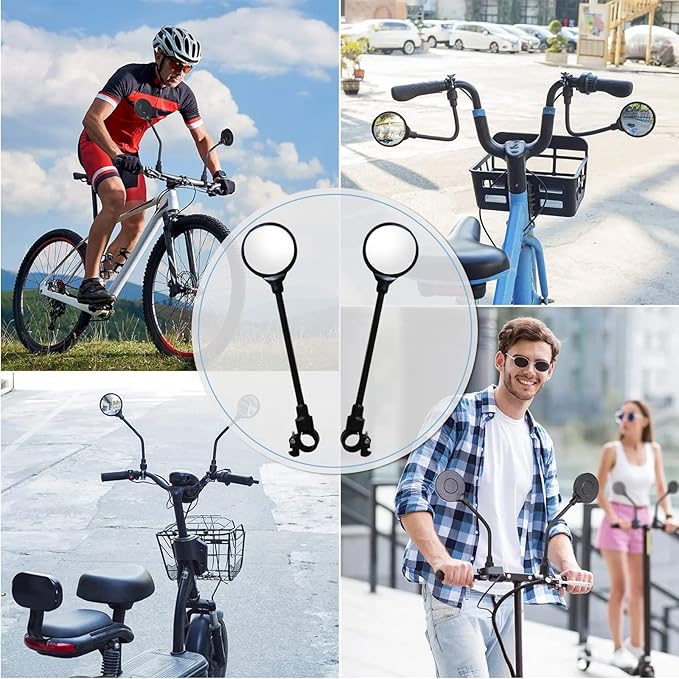 Bike Mirror, Bike Rearview Mirror Handlebar Convex Rear View Mirror Adjustable Rotatable Scratch Resistant Shockproof Safety Mirror Universal for Mountain Road Bike Bicycle E-bike Motorcycle(2PCS)