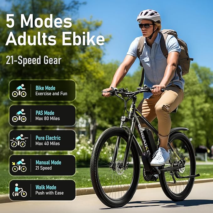 29" Electric Bike for Adults, Max 37MPH 2000W Peak 921.6WH Electric Mountain Bike, 80 Miles Ebike 21-Speed Gears, IP7 Waterproof E Bicycle E Bike for Commuter