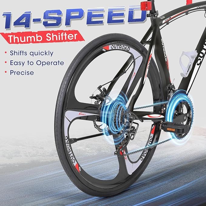 700C Lightweight Aluminum Road Bike – 14-21 Speed Commuter Bicycle with Dual Disc/V Brakes for Men & Women (Black, Red, Blue, White)
