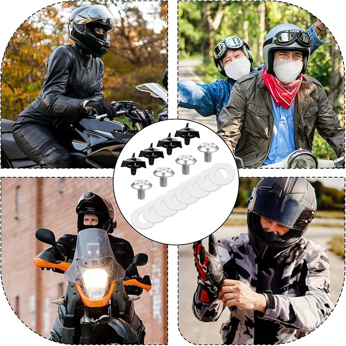 8 PCS Motorcycle Helmet Visor Screws, Helmet Visor Screws with 8PCS Rubber Washers Helmet Visor Replacement Set Helmet Fixing Screws Motorcycle Helmet Accessories for Motocross, Black