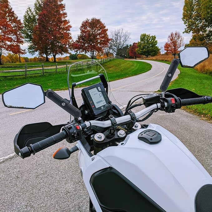 LKV Adventure Bike Mirrors, 360° Adjustable Rear View Mirrors, Universal 7/8” Handlebar Mount with 8mm & 10mm Bolts, Secure No-Vibration Fit, Easy Install