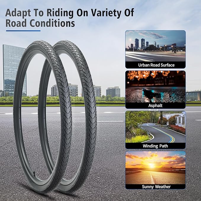 26x1.75 Bike Tires 2PCS, HUIOK 26 Inch Replacement Kits Bicycle Tires with 2 Tubes and 2 Levers