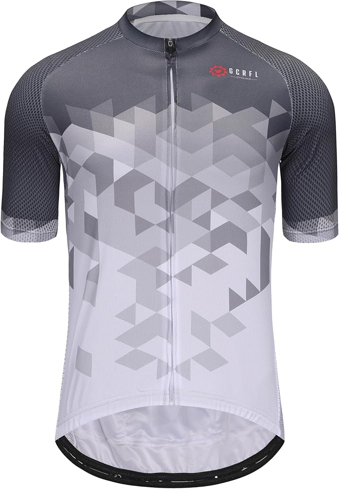 GCRFL Men's Cycling Jersey Short Sleeve Biking Shirt with 3 Rear Pockets + Zipper Pocket Breathable Quick Dry Bicycle Jersey