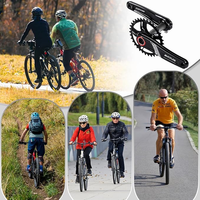 BUCKLOS 170/175mm Mountain Bike Crankset - CNC MTB Hollowtech Direct Mount Single Speed Cranksets, Bicycle Crank Set with 32/34/36/38T Narrow Wide Tooth Chainring for 9/10/11/12 Speeds