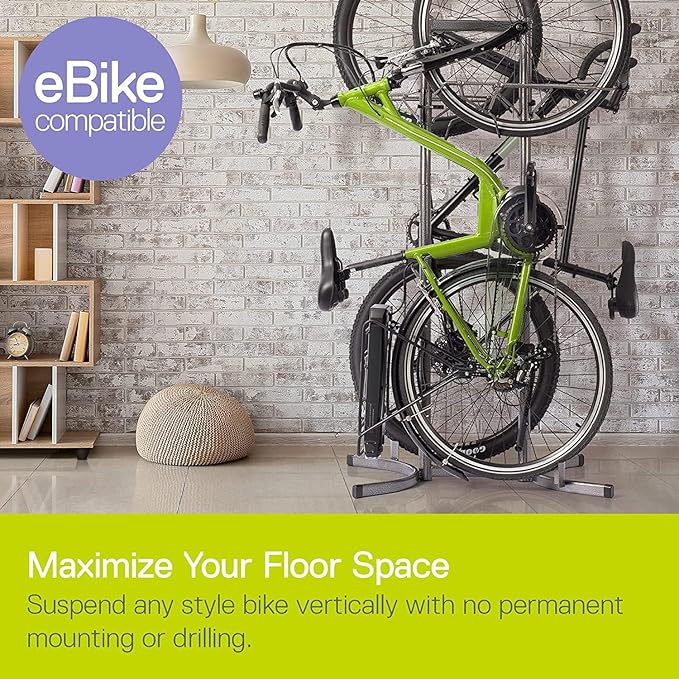 Bike Rack for Garage & Home by Delta Cycle - No Drilling Required - Fully Adjustable Gravity Storage Rack for Any Style Bicycle - Freestanding Vertical Rack