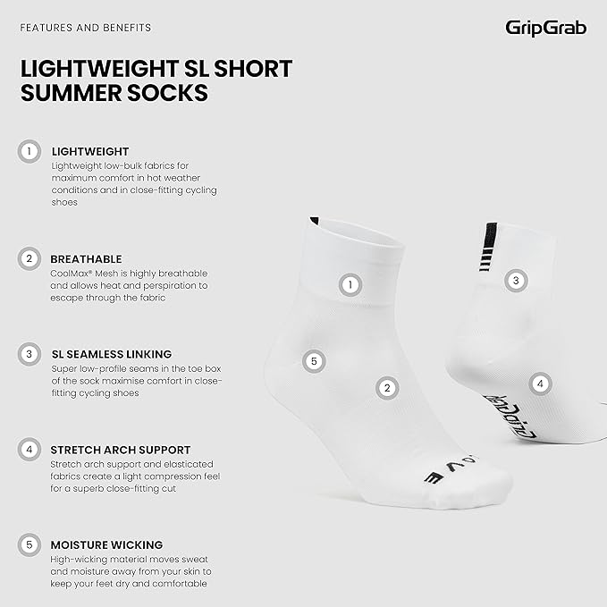 GripGrab Lightweight SL Performance Summer Cycling Socks Eyecatching 2 Lengths Road Mountain Gravel Bike Indoor Biking