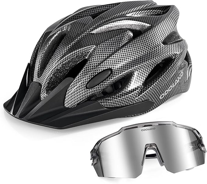 Odoland Adult Bike Helmet and Cycling Sunglasses Set for Men & Women, Safety Certified Bicycle Helmet with UV Protection Glasses for Mountain, Skating, Road, City Commuting & Outdoor Riding