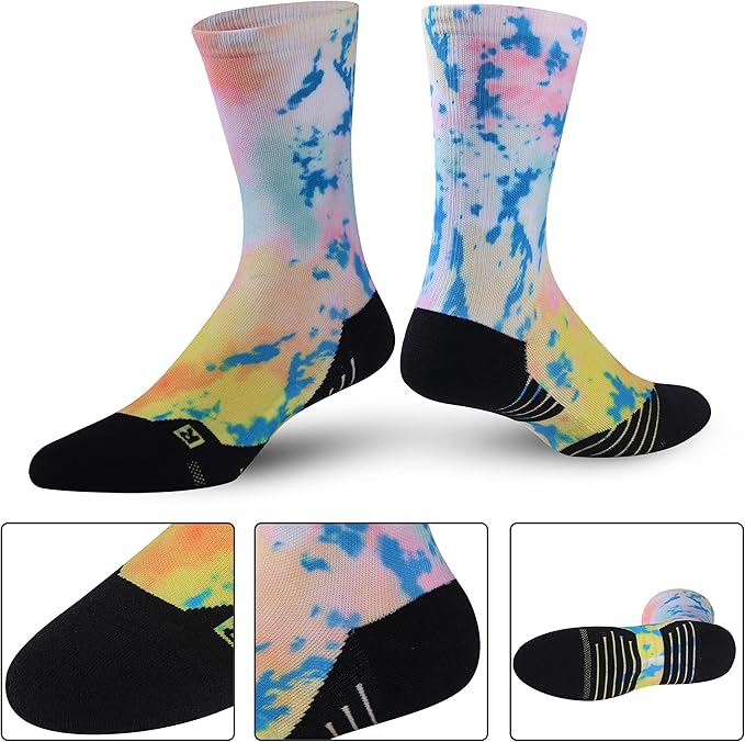 HUSO Unisex Funky Digital Printed Athletic Crew Hiking Cycling Socks 4 Pairs
