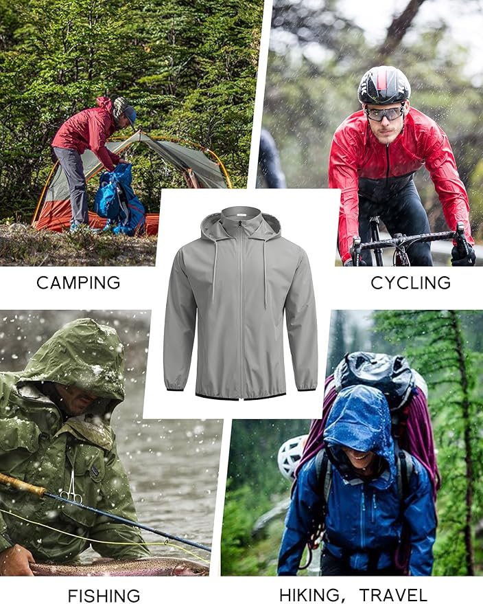 COOFANDY Men's Light Rain Jacket with Hood Packable Waterproof Raincoat Golf Rain Gear Travel Hiking Windbreaker