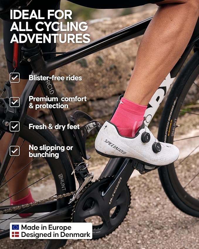DANISH ENDURANCE Cycling Socks, Ankle Length, Breathable, Cushioned, Biking Socks for Men & Women, 3 Pack