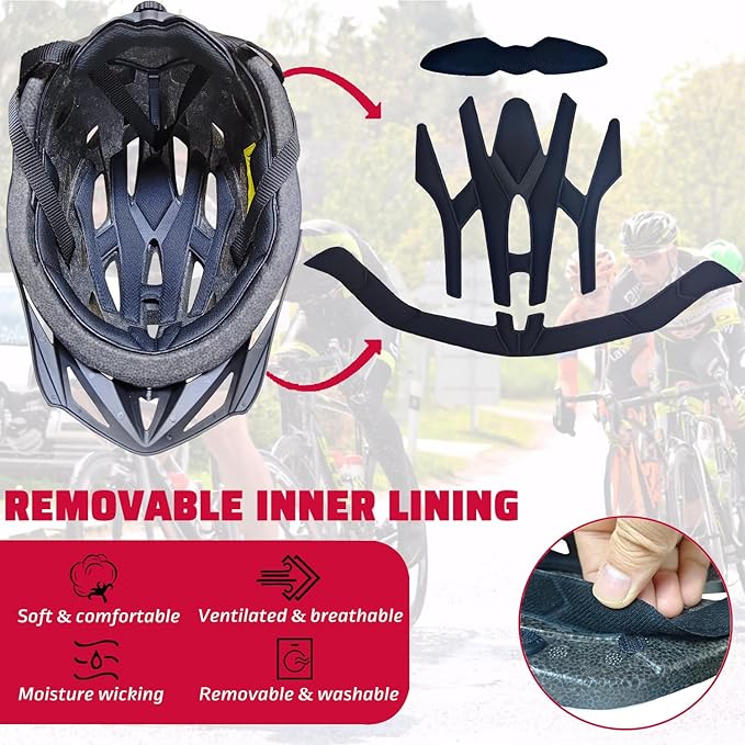 Bike Helmets for Adults, Mountain Bike Helmets for Men with Visor, Adjustable Fit Bicycle Helmet for Women, Road Recreational Cycling Helmet with Chin Strap