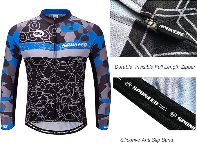 sponeed Cycling Clothes for Men Long Sleeve Mountain Bike Road Bicycle Shirt Jerseys Padded Pants Biking Outfits