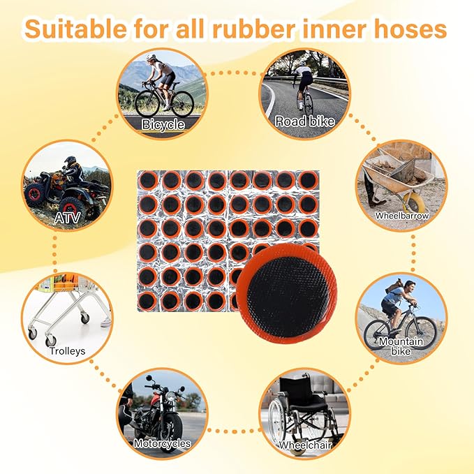 96 Pcs Ponches Frios para Bicicletas, Tire Patches for Bicycle Inner Tube Repair, 0.98 Inch Rubber Patch Kit, Emergency Road Cycling Tool
