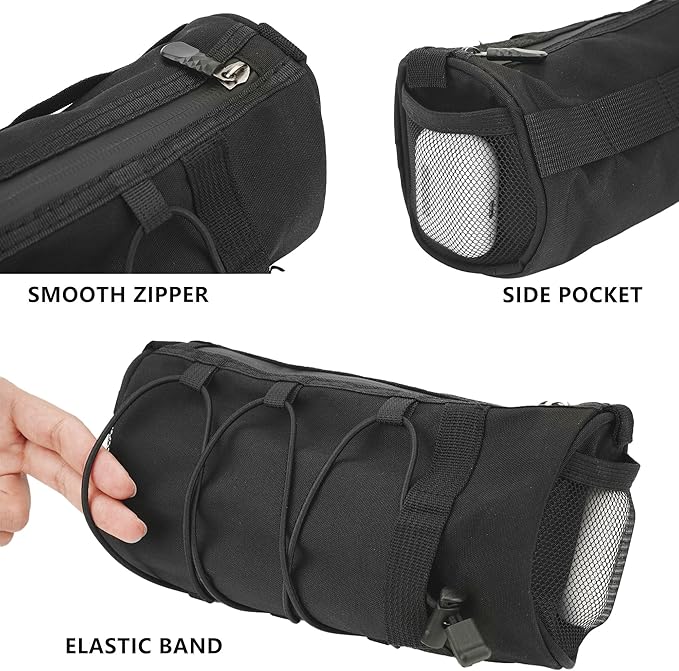 Simple Bar Bag for Adults – Waterproof Bike Front Bag with Side Pockets & Elastic Band, Cycling Handlebar Bag for Road, MTB & Commuter Bikes (Black)